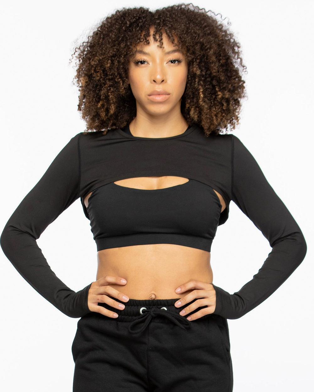 Round Collar Long Sleeve Crop Top - Lee's Treasure Chest