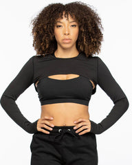 Round Collar Long Sleeve Crop Top - Lee's Treasure Chest