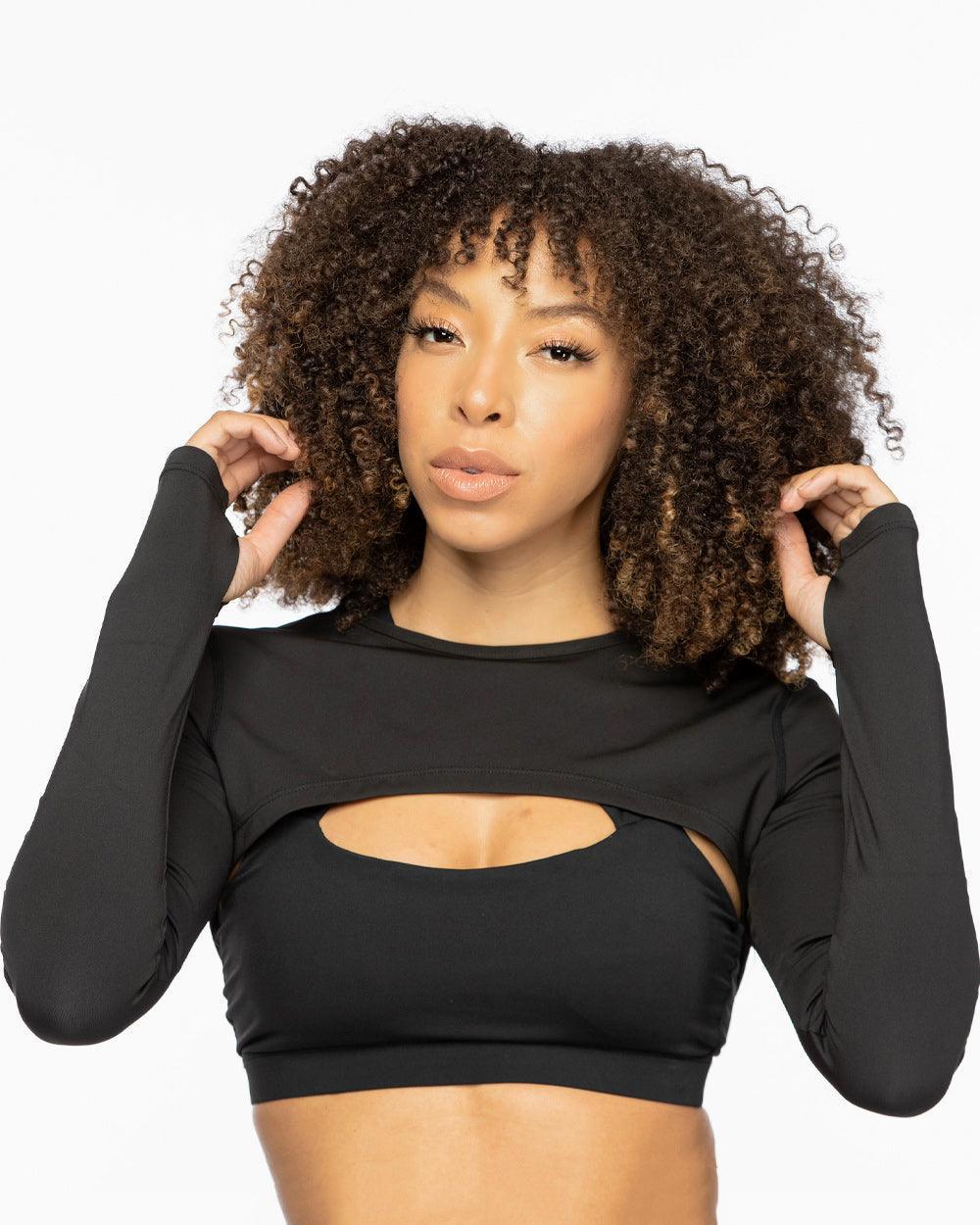 Round Collar Long Sleeve Crop Top - Lee's Treasure Chest