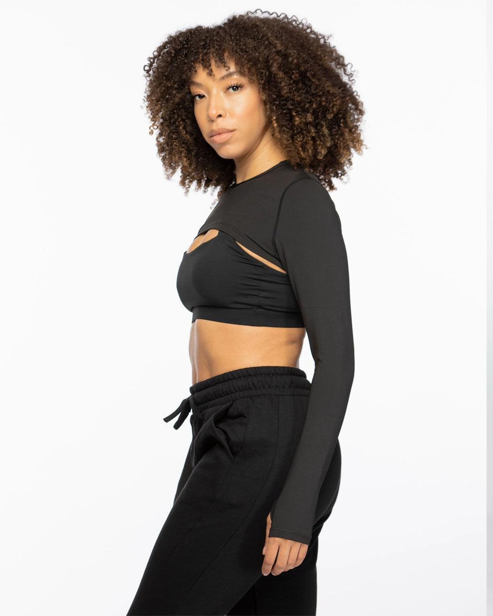 Round Collar Long Sleeve Crop Top - Lee's Treasure Chest