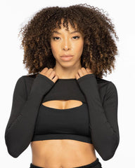 Round Collar Long Sleeve Crop Top - Lee's Treasure Chest