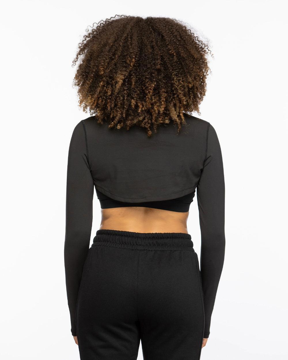 Round Collar Long Sleeve Crop Top - Lee's Treasure Chest