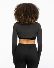 Round Collar Long Sleeve Crop Top - Lee's Treasure Chest