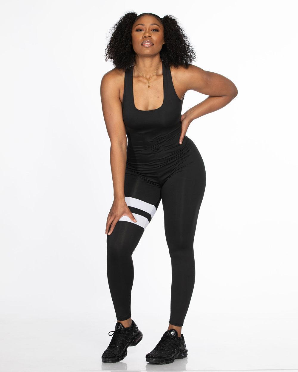 Striped One Piece Fitness Bodysuit - Lee's Treasure Chest