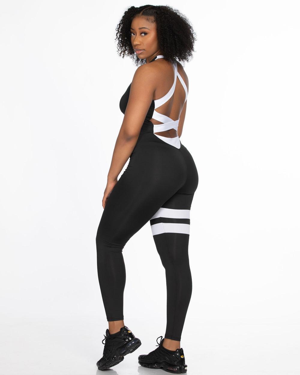 Striped One Piece Fitness Bodysuit - Lee's Treasure Chest 